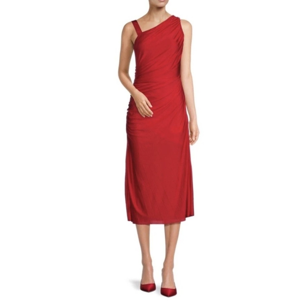 BOSS Hugo Boss Eperla One Shoulder Ruched Midi Dress Red Size‎ Small S